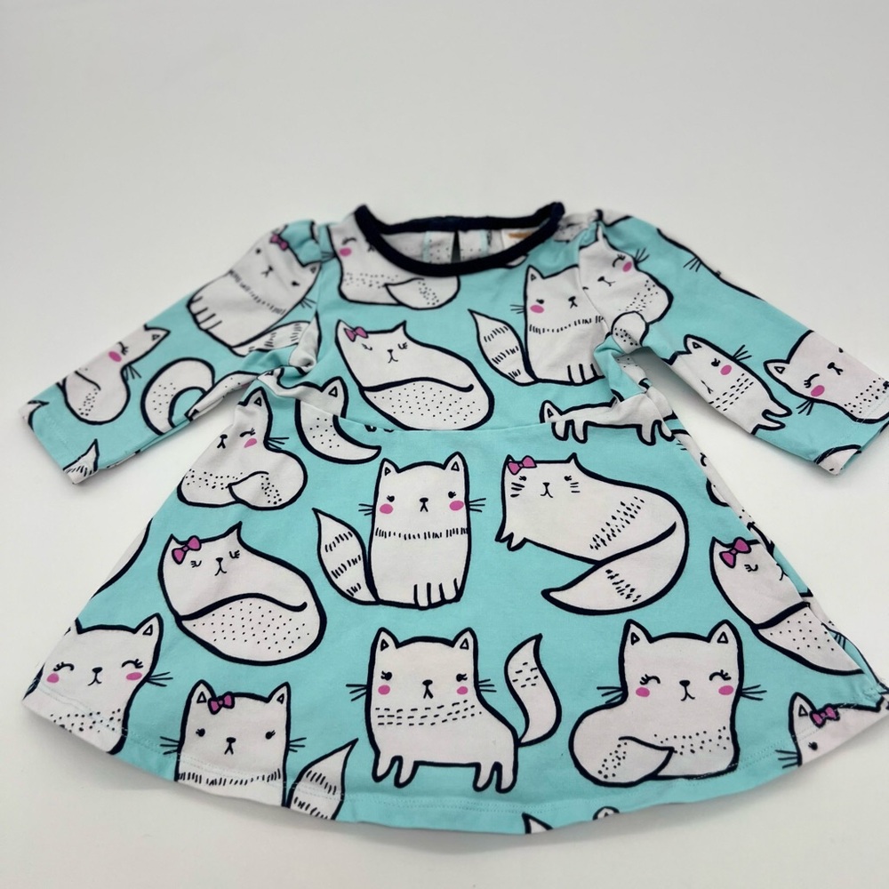 Gymboree Baby Girl Blue Long Sleeve Cat Dress 3-6 Months